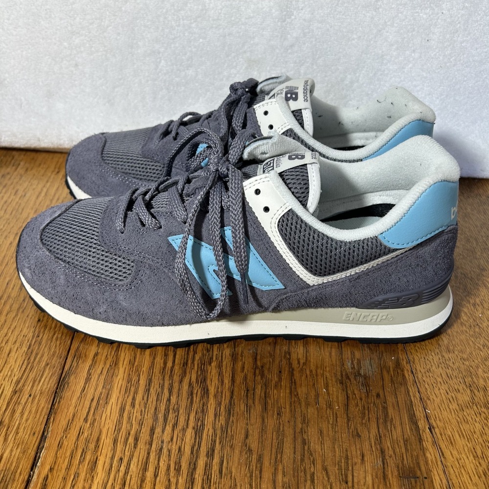 New Balance Mens Size 11 Neptune Grey Taffy Blue 574 Suede Sneaker Shoes
